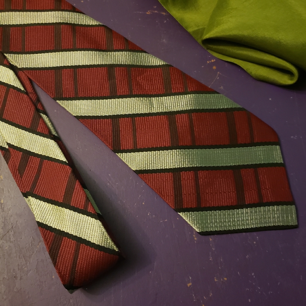 Vintage Maroon Silver Black Striped Tie